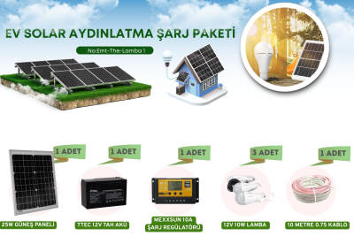 25 Watt Monokristal Panelli Güneş Enerji Seti 2 Ampüllü Solar Aydınlatma Ve Telefon Şarj - 2
