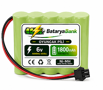 6V 1800mAh Oyuncak Araba Pili Batarya Siyah Soket | Şarjlı Yedek Pil - 1