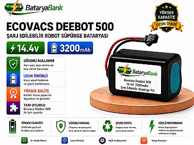 BataryaBank Ecovacs Deebot 500 Uyumlu Robot Süpürge Bataryası 14.4V 3200mAh Li-ion Şarj Edilebilir Pil - 1