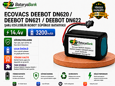 BataryaBank Ecovacs Deebot DN620 / Deebot DN621 / Deebot DN622 Uyumlu Robot Süpürge Bataryası 14.4V 3200mAh Li-ion Şarj Edilebilir Pil - 1