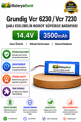 BataryaBank Grundig VCR 6230 / VCR 7230 Uyumlu Robot Süpürge Bataryası 14.4V 3500mAh Li-ion Pil - 1