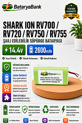 BataryaBank Shark ION RV700 / RV720 / RV750 / RV755 Uyumlu Robot Süpürge Bataryası 14.4V 2600mAh Li-ion - 1