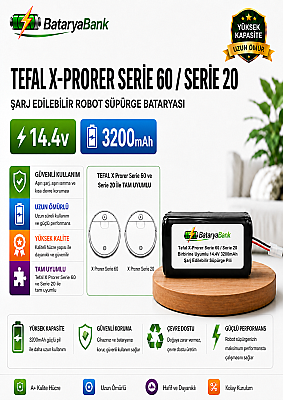 BataryaBank Tefal X-Plorer Serie 60 / Serie 20 Uyumlu Robot Süpürge Bataryası 14.4V 3200mAh Li-ion - 1