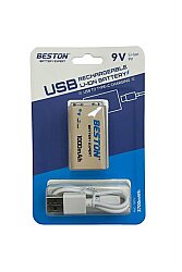 Beston 9V 1000mAh USB Şarjlı Li-ion Kare Pil - Beston