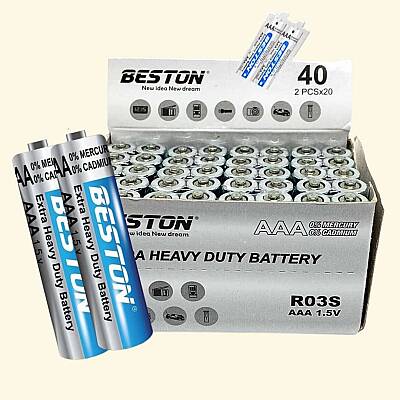 Beston AAA 1.5V Çinko Karbon İnce Kalem Pil 40'lı Kutu - 1
