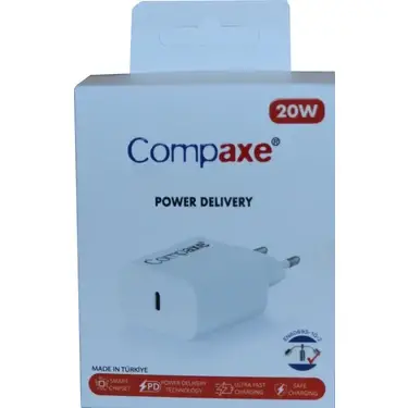 COMPAXE 20W Pd 3A Type-C Çıkışlı Şarj Adaptörü (Başlık) Beyaz - 4