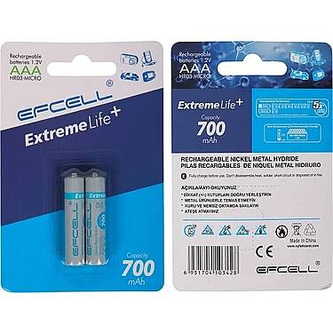 Efcell AAA 700mAh İnce Şarjlı Pil 2’li Paket - 3