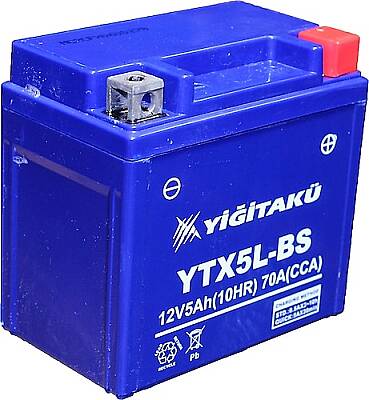 Yiğit Akü YTX5L-BS (MF) 12V 5Ah MT Serisi Yatık Motosiklet Aküsü | Bakımsız AGM Akü - 1